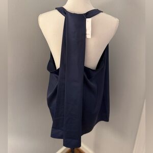 NWT Loft Satin Dark Lapis Blue Tank Blouse X-Large Racerback